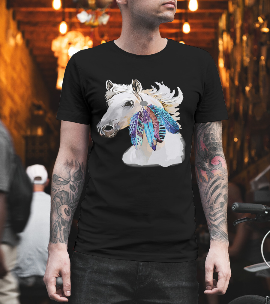Horse Boho Feathers Vibrant Mane T-Shirt