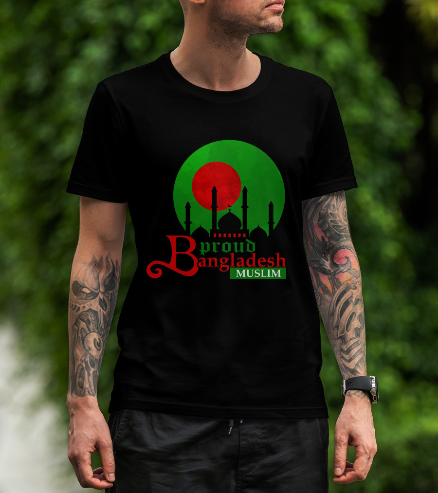 Proud Bangladesh Muslim Mosque Silhouette Flag T-Shirt