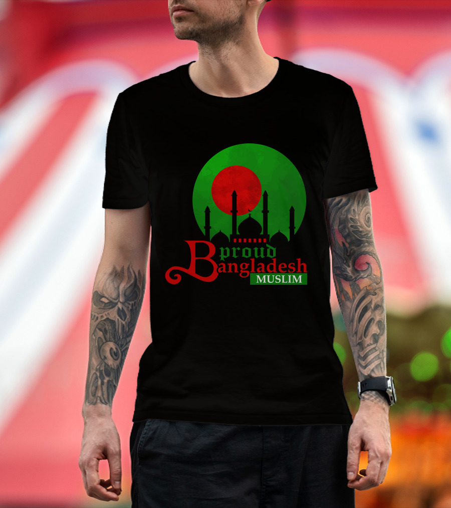 Proud Bangladesh Muslim Mosque Silhouette Flag T-Shirt