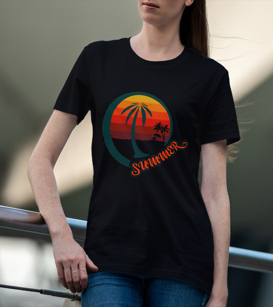 Summer Palm Sunset Beach Scene T-Shirt