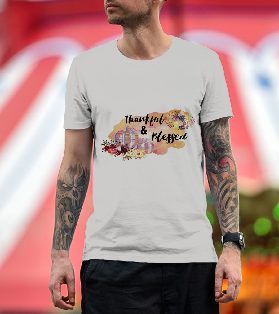 Thankful And Blessed Floral Watercolor Pumpkins T-Shirt