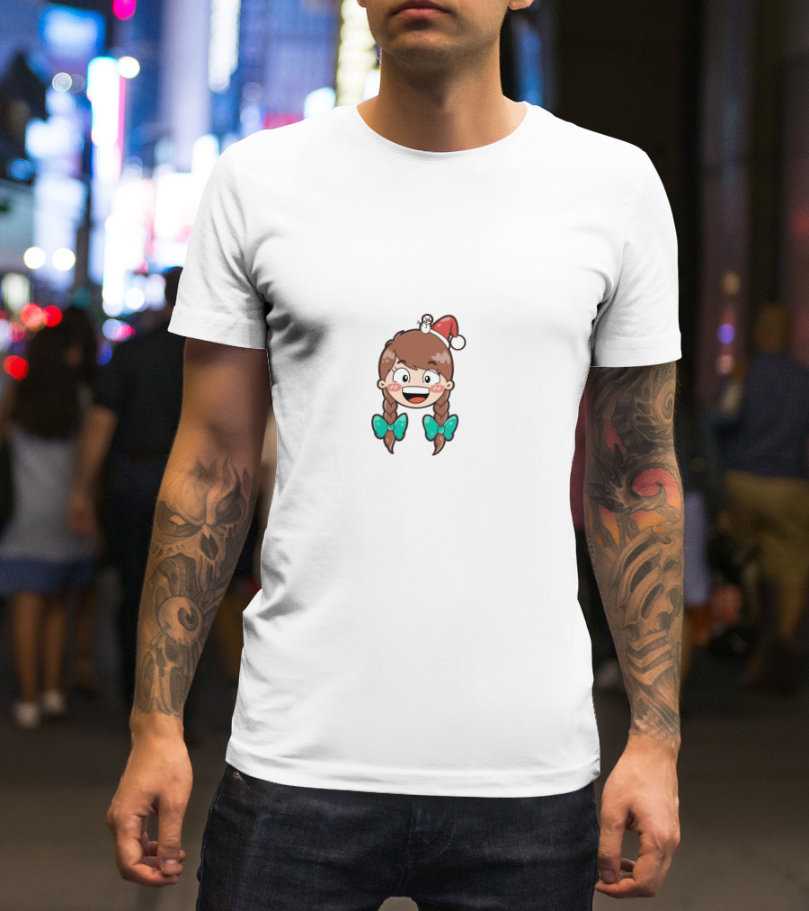 Santy Girl Cute Cartoon With Santa Hat And Snowman T-Shirt