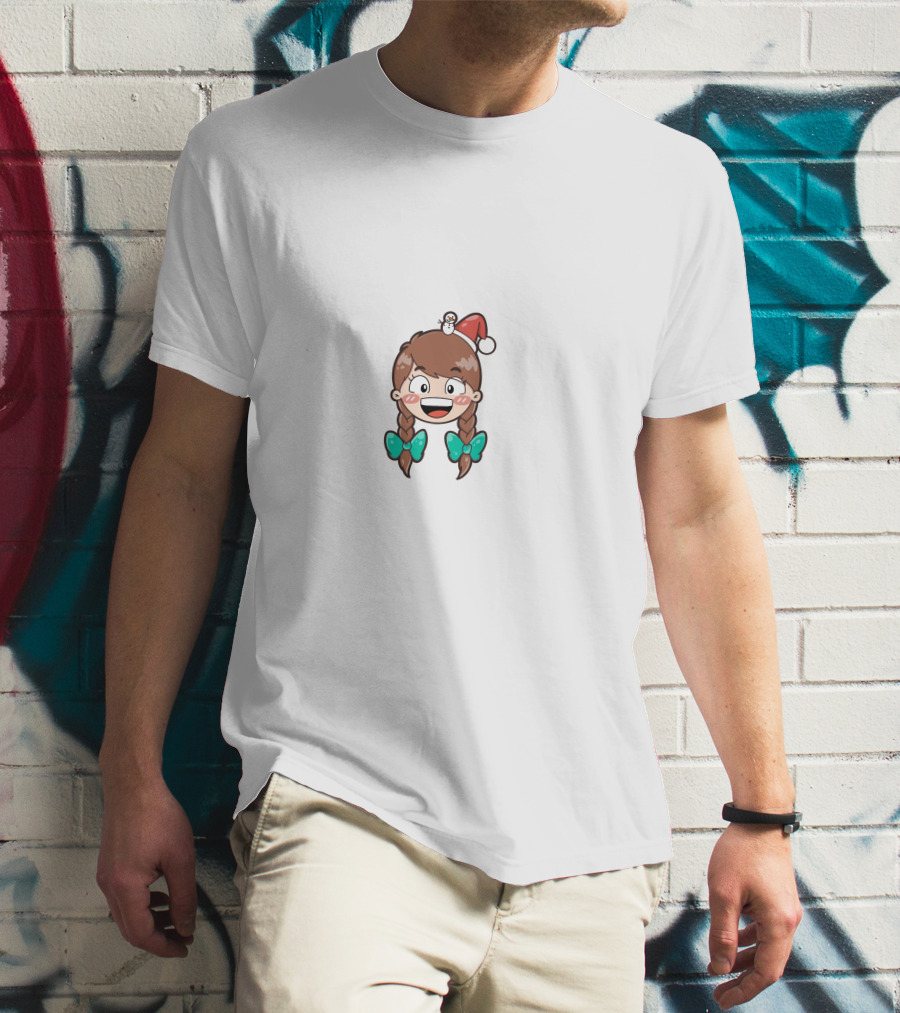 Santy Girl Cute Cartoon With Santa Hat And Snowman T-Shirt