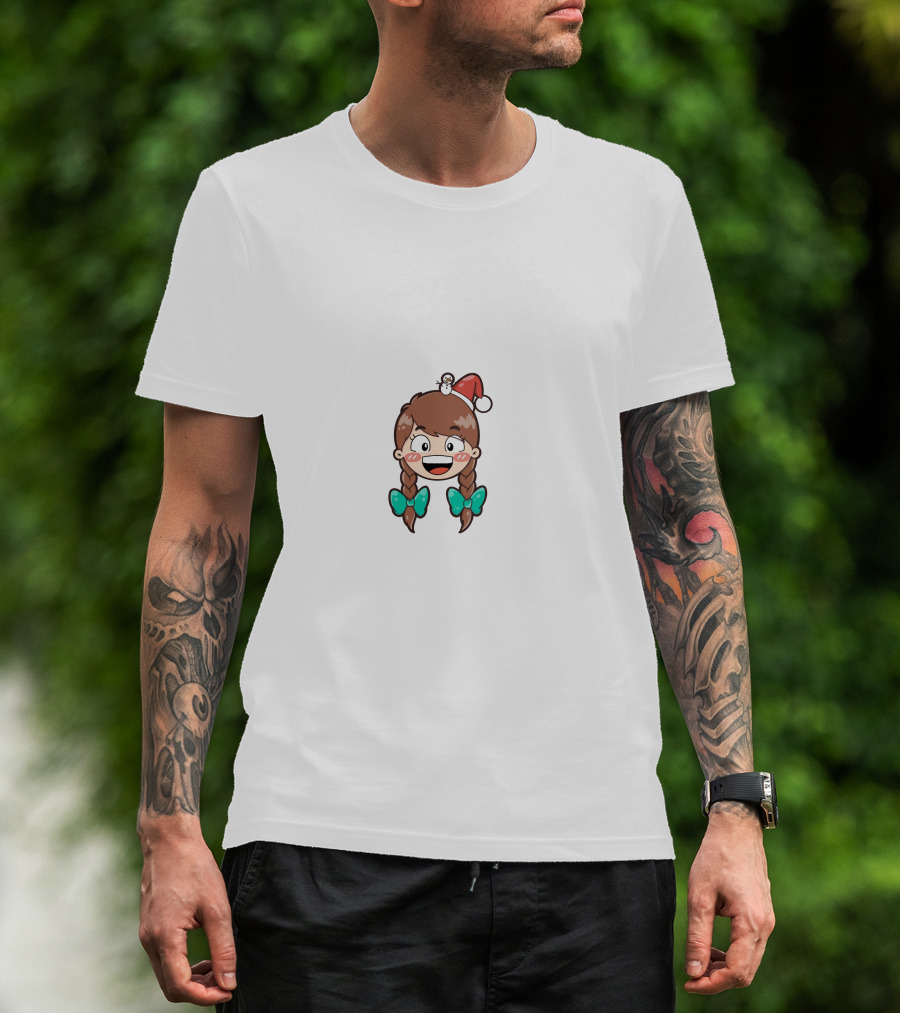 Santy Girl Cute Cartoon With Santa Hat And Snowman T-Shirt