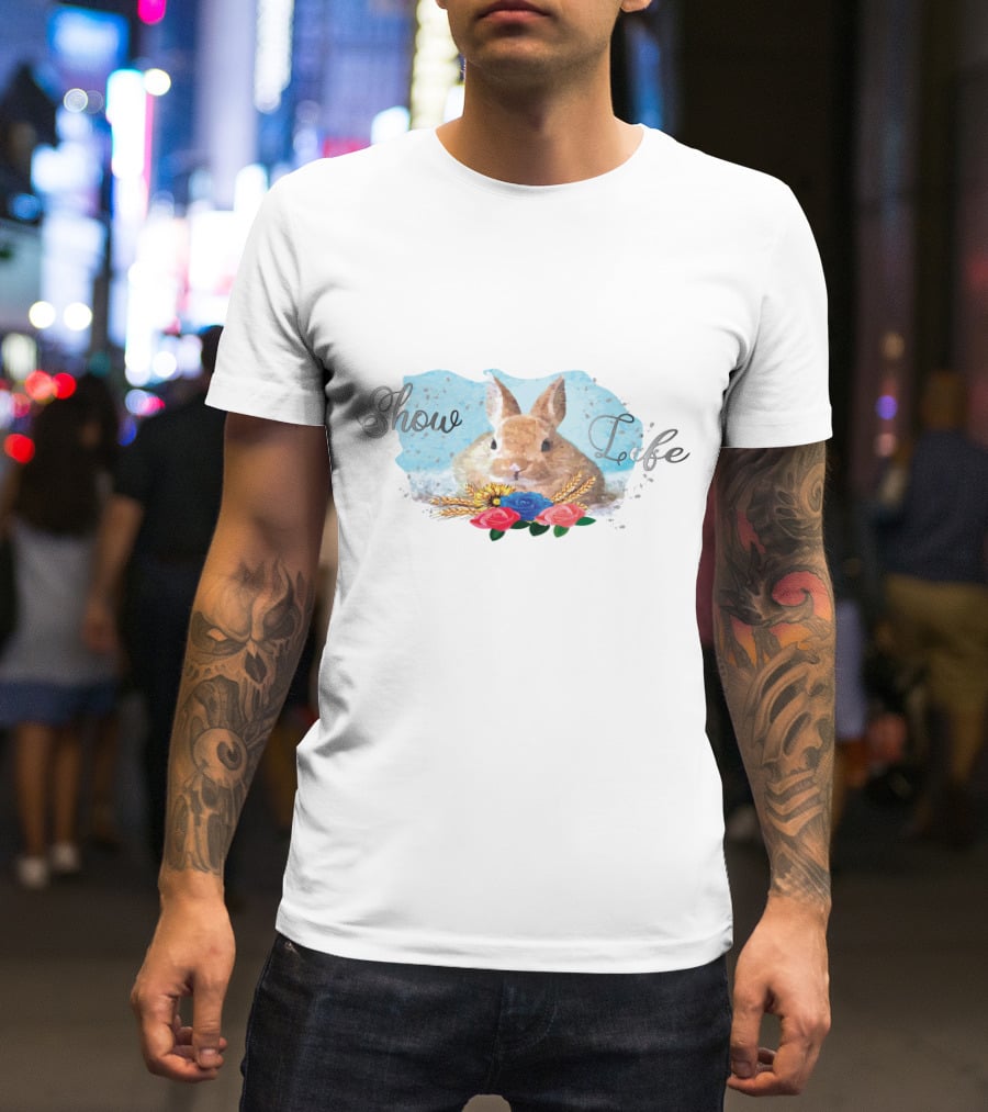 Show Life Bunny Watercolor With Floral Accents T-Shirt