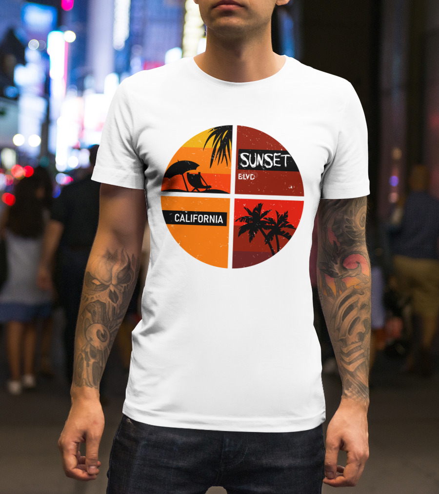 Sunset BLVD California Palm Trees And Beach Chair T-Shirt
