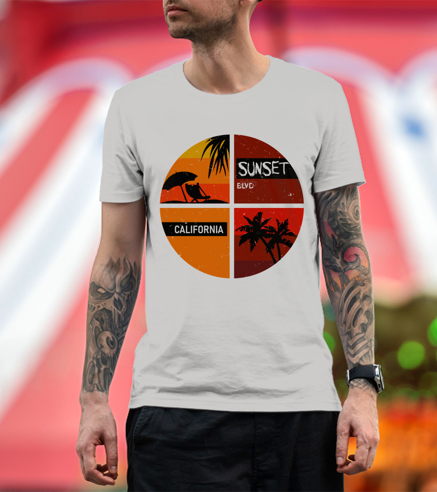 Sunset BLVD California Palm Trees And Beach Chair T-Shirt