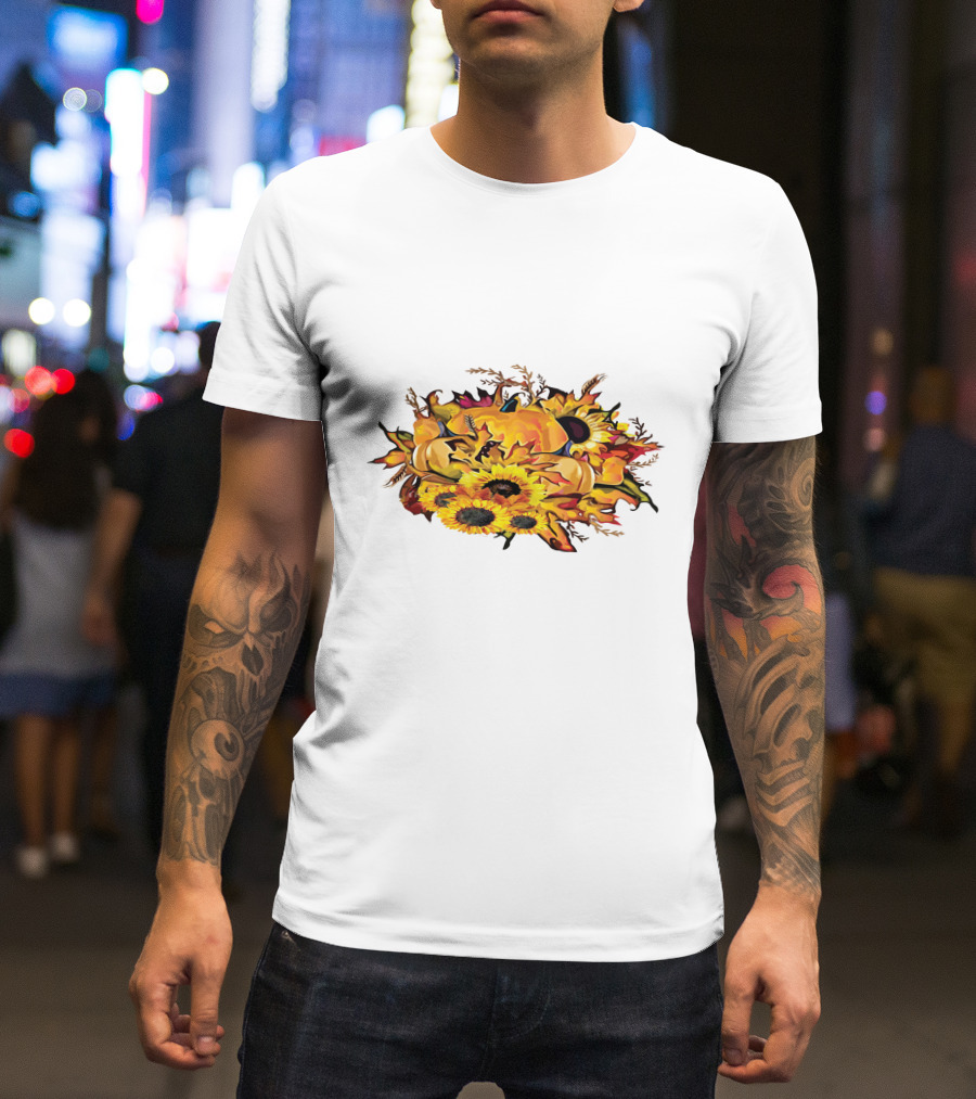 Thanksgiving Pumpkins Sunflower Fall Harvest Arrangement T-Shirt