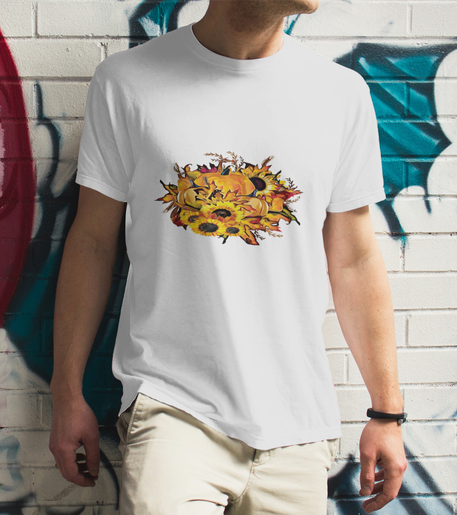 Thanksgiving Pumpkins Sunflower Fall Harvest Arrangement T-Shirt