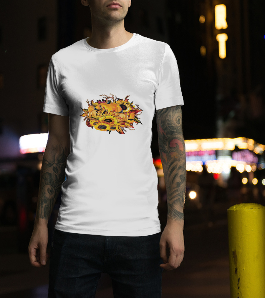 Thanksgiving Pumpkins Sunflower Fall Harvest Arrangement T-Shirt