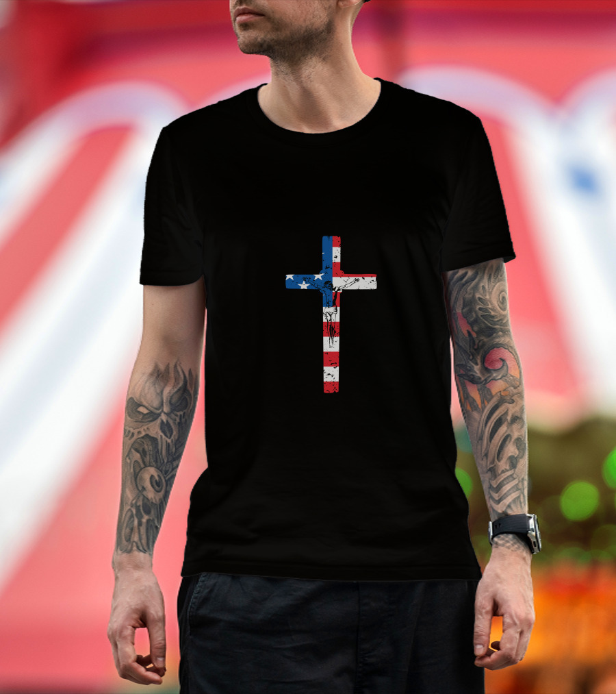 Jesus American Flag Cross Crucifixion T-Shirt