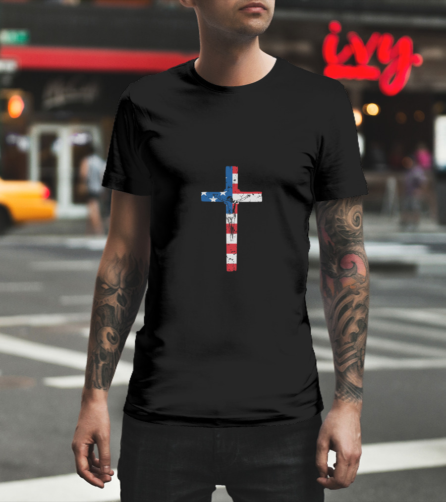 Jesus American Flag Cross Crucifixion T-Shirt