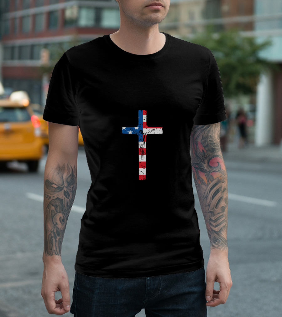 Jesus American Flag Cross Crucifixion T-Shirt