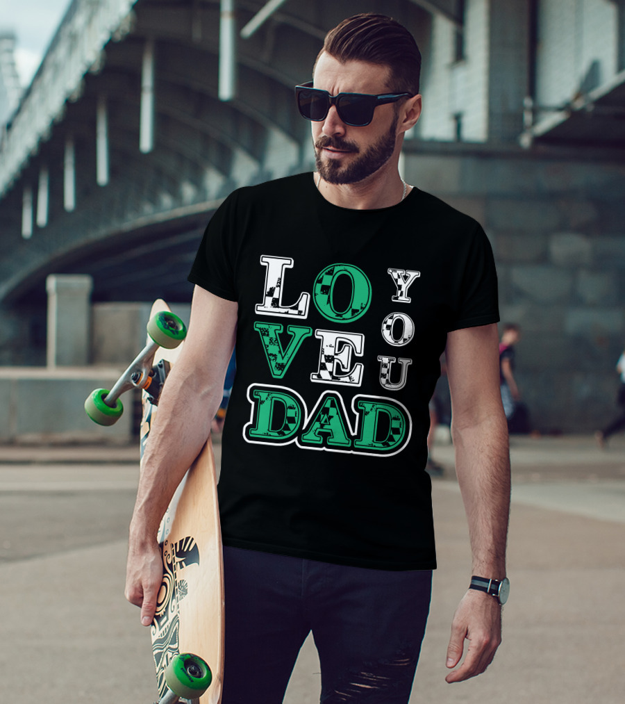LOVE YOU DAD Fathers Day Plaid Text T-Shirt