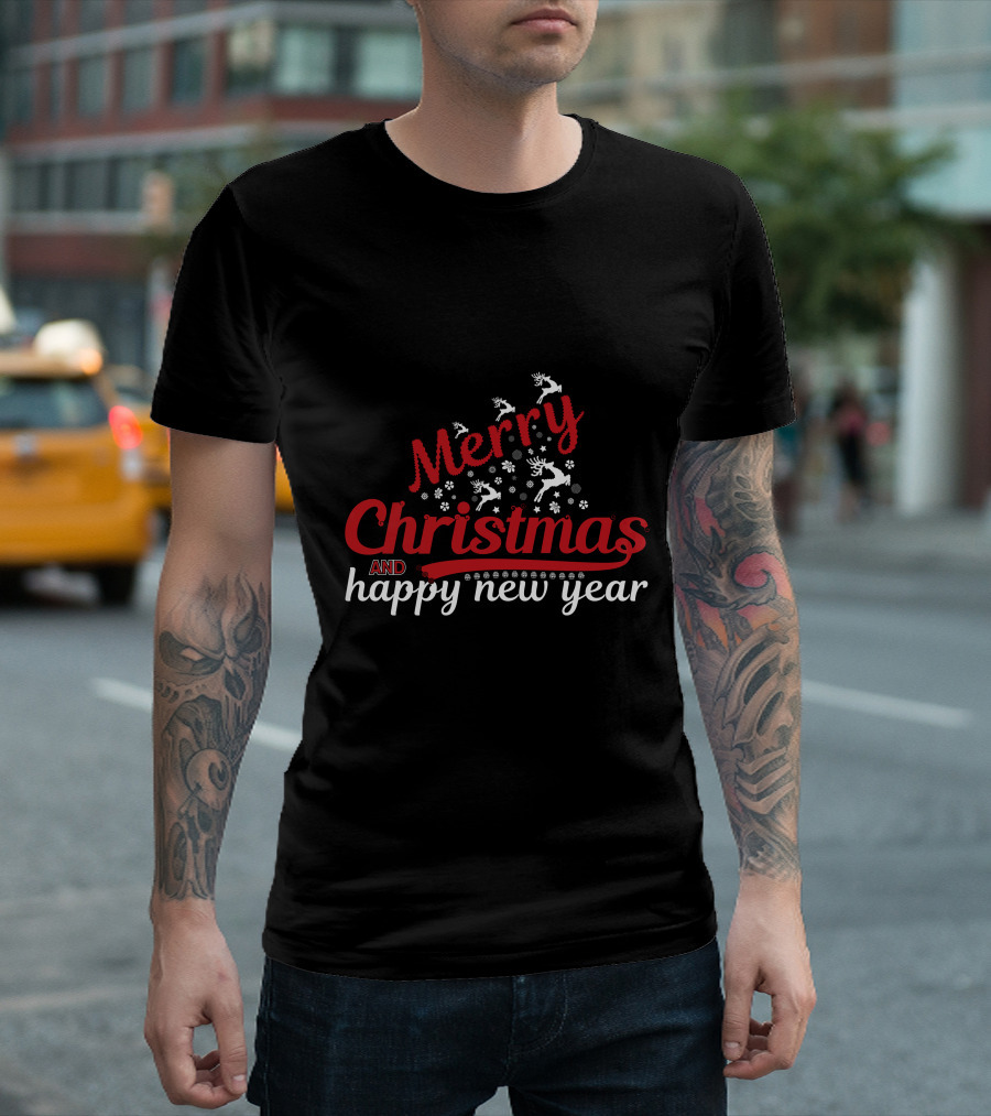 Merry Christmas And Happy New Year Reindeer Snowflakes T-Shirt