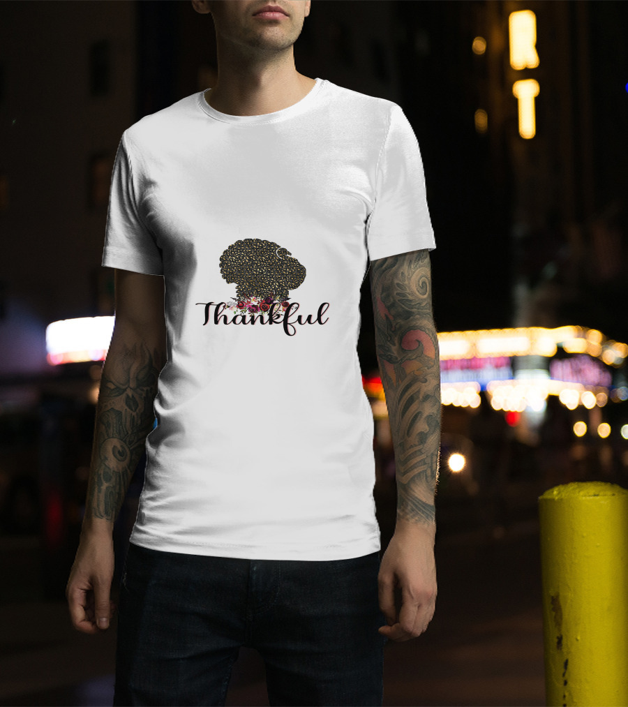 Thankful Leopard Print Turkey With Floral Accents T-Shirt