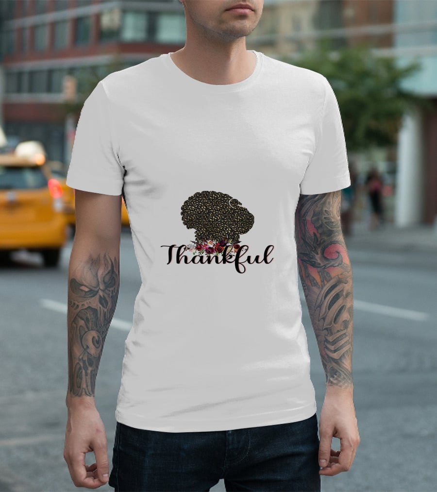 Thankful Leopard Print Turkey With Floral Accents T-Shirt