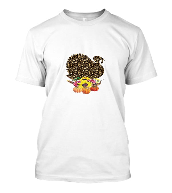 Leopard Turkey Thanksgiving With Floral Pumpkin Arrangement T-Shirt