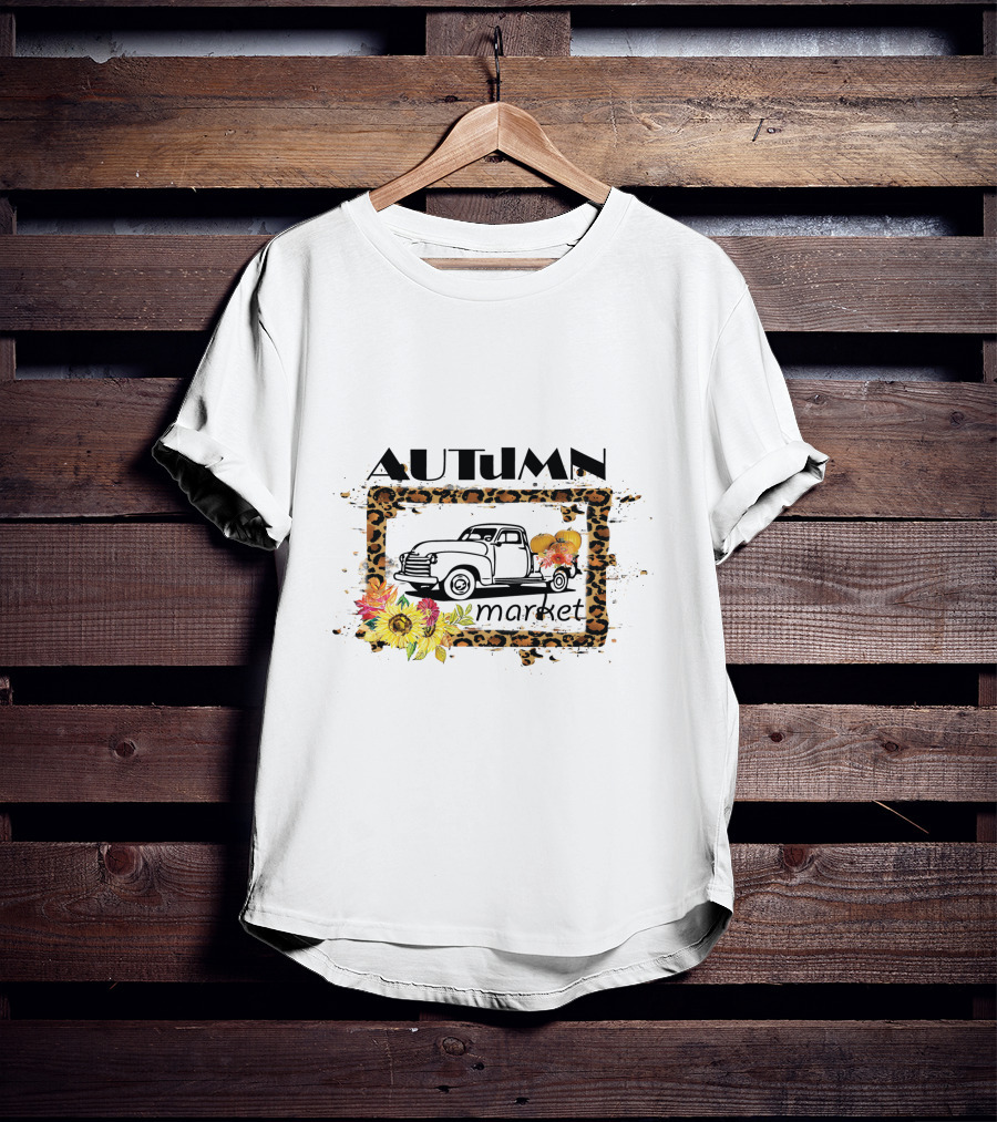 Autumn Market Vintage Truck With Pumpkins And Flowers T-Shirt