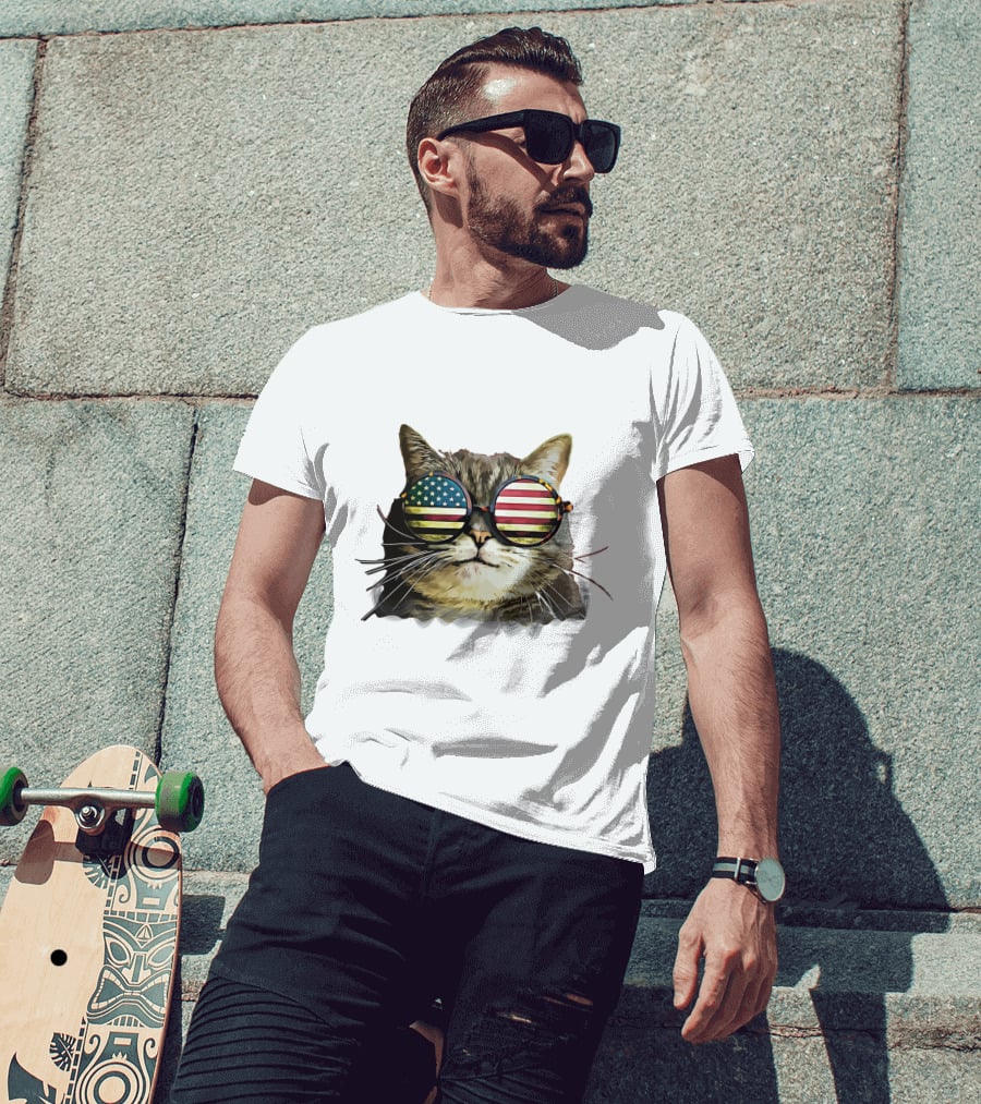 USA Flag Sunglasses Cat T-Shirt