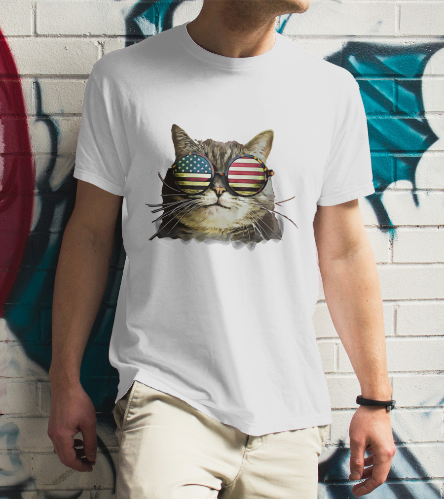 USA Flag Sunglasses Cat T-Shirt