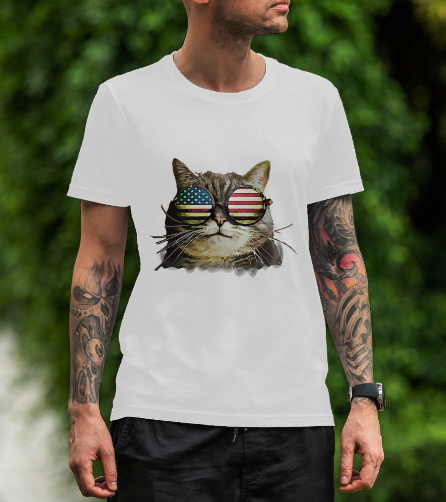 USA Flag Sunglasses Cat T-Shirt