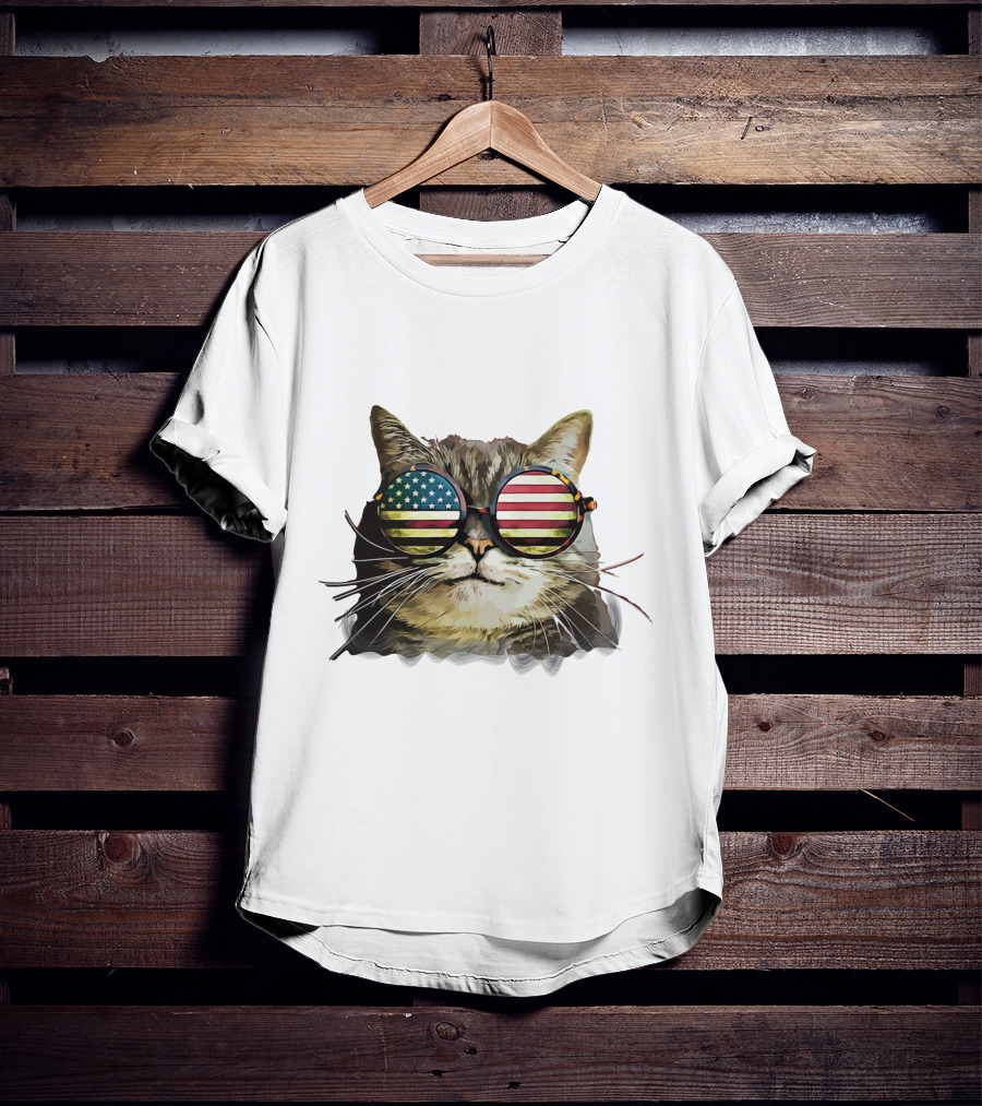 USA Flag Sunglasses Cat T-Shirt