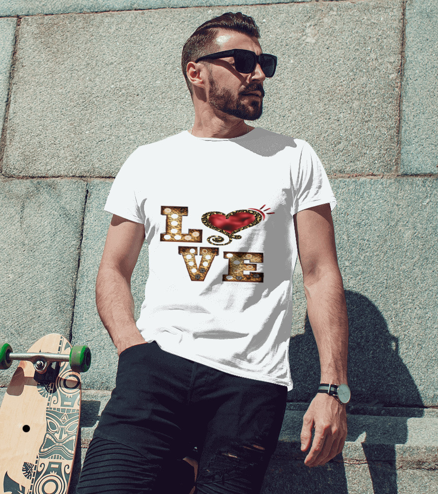 Valentines Day Leopard Heart Love T-Shirt