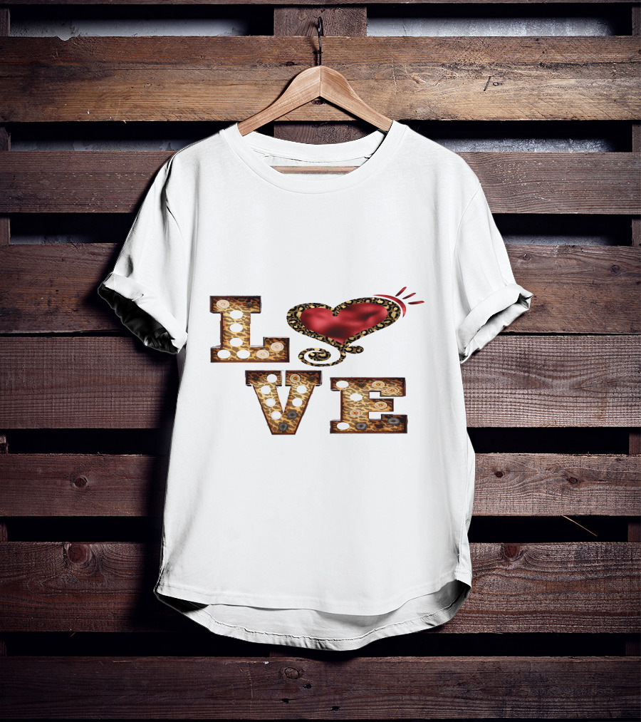 Valentines Day Leopard Heart Love T-Shirt