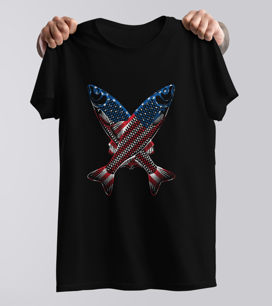 USA Fishing Flag With Patriotic Fish For Fisherman T-Shirt
