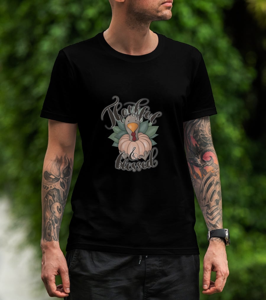 Thankful And Blessed Fall Sublimation Thanksgiving Turkey Pumpkin T-Shirt