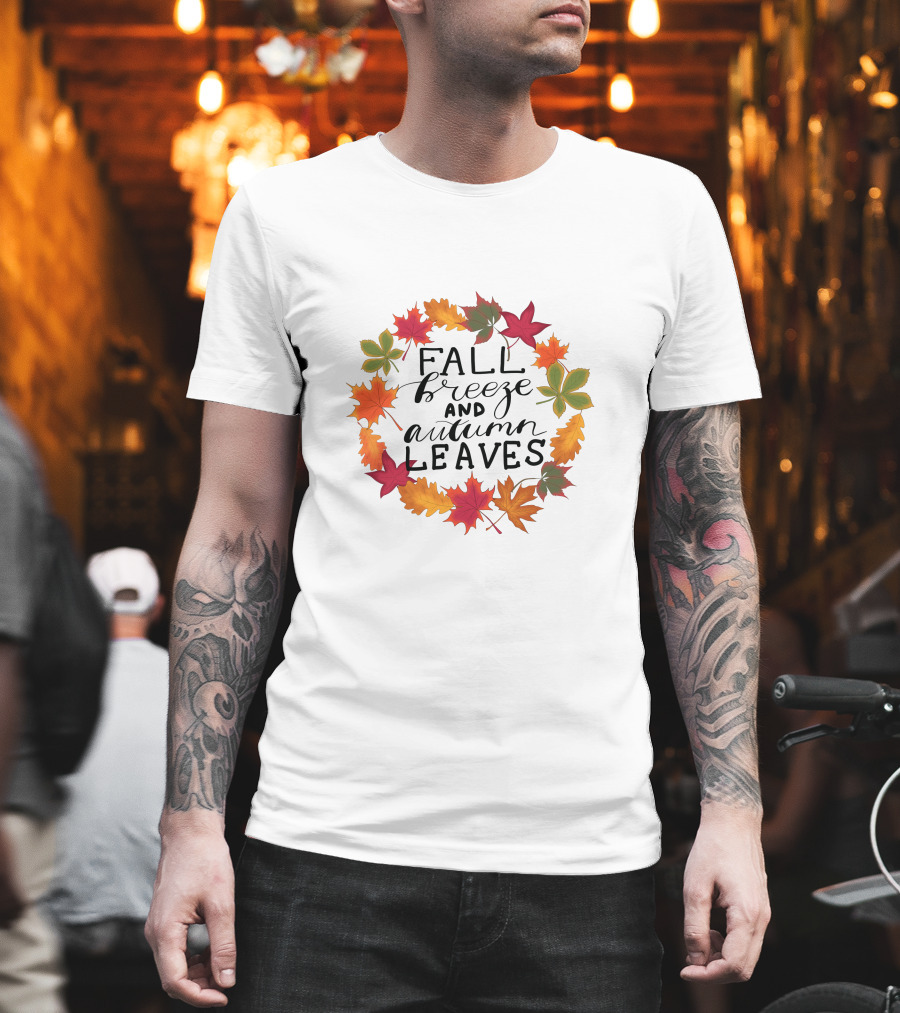 Fall Breeze And Autumn Leaves Circle Of Colorful Maple And Seasonal Foliage T-Shirt