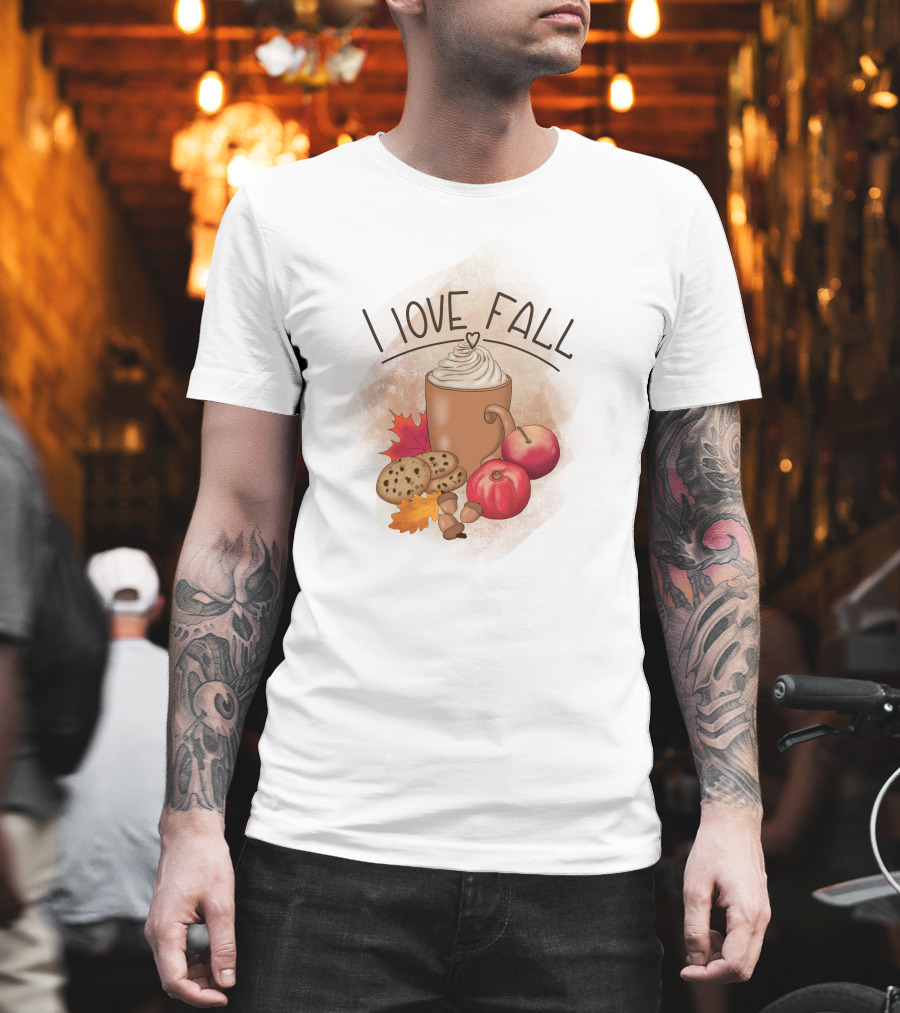 I Love Fall Coffee Apples Cookies Leaves Acorns T-Shirt