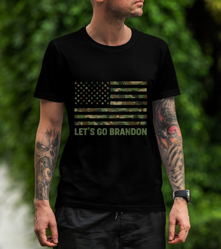 LET'S GO BRANDON Distressed American Flag Camouflage T-Shirt