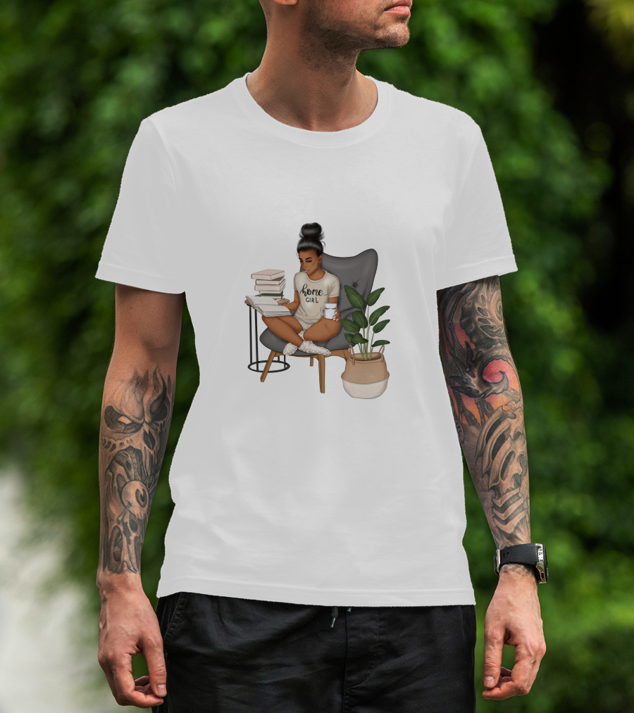 Home Girl Reading With Coffee And Plant T-Shirt