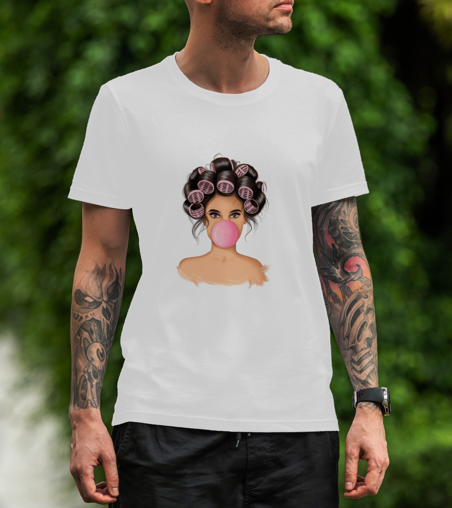 Bubble Gum Girl Hair Curlers T-Shirt