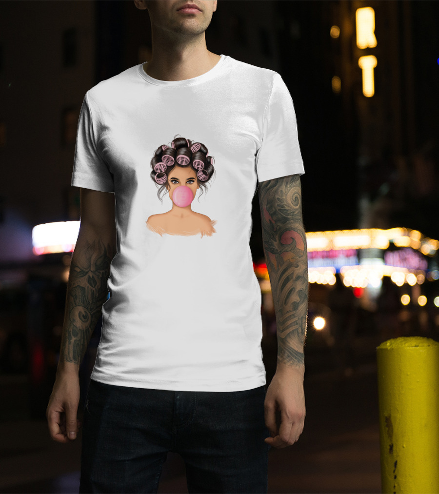 Bubble Gum Girl Hair Curlers T-Shirt