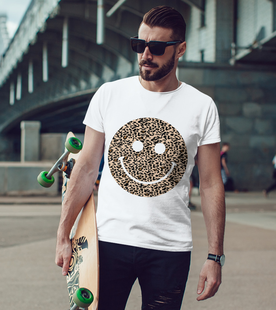 Leopard Print Happy Face T-Shirt