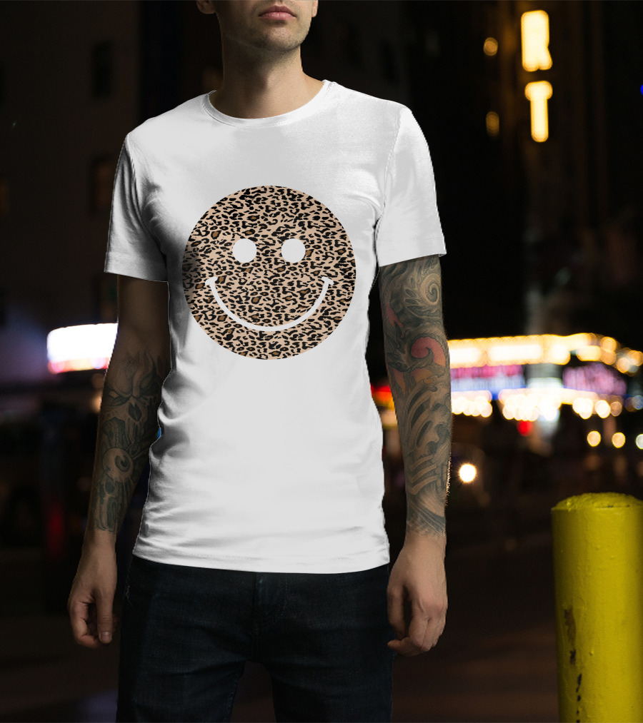 Leopard Print Happy Face T-Shirt
