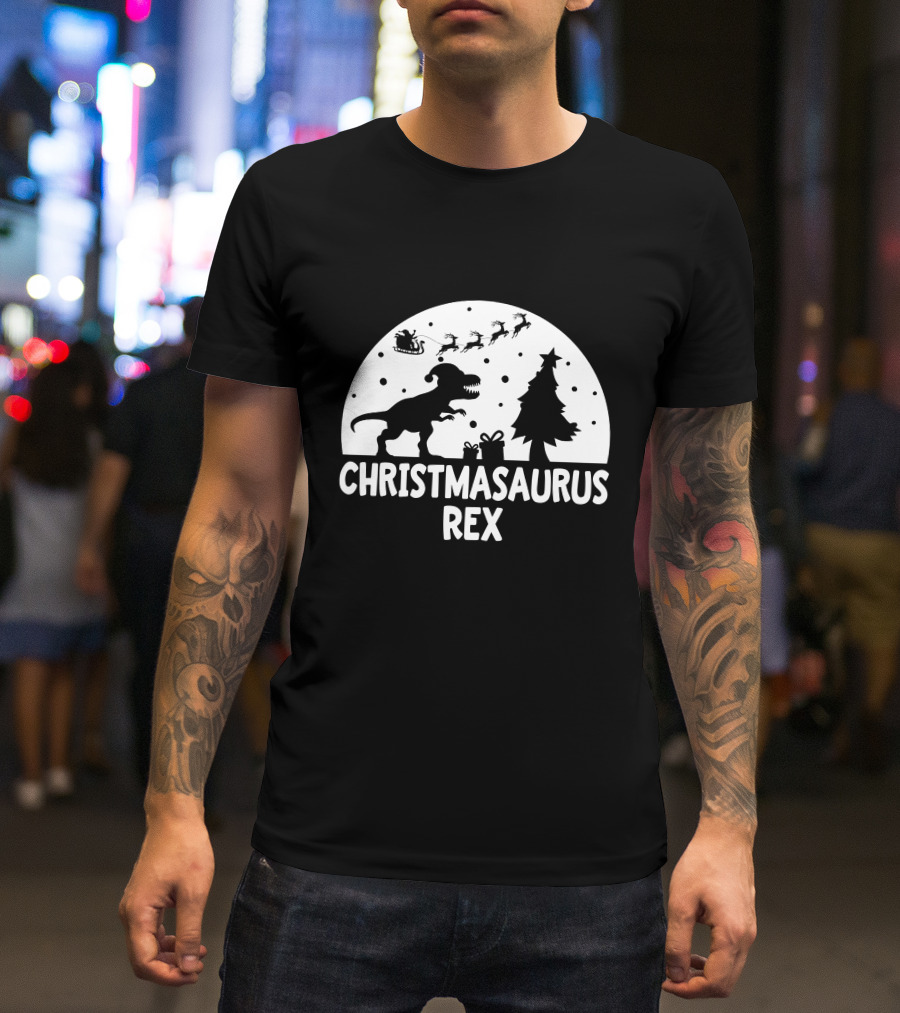 CHRISTMASAURUS REX Dinosaur Santa Sleigh Tree T-Shirt