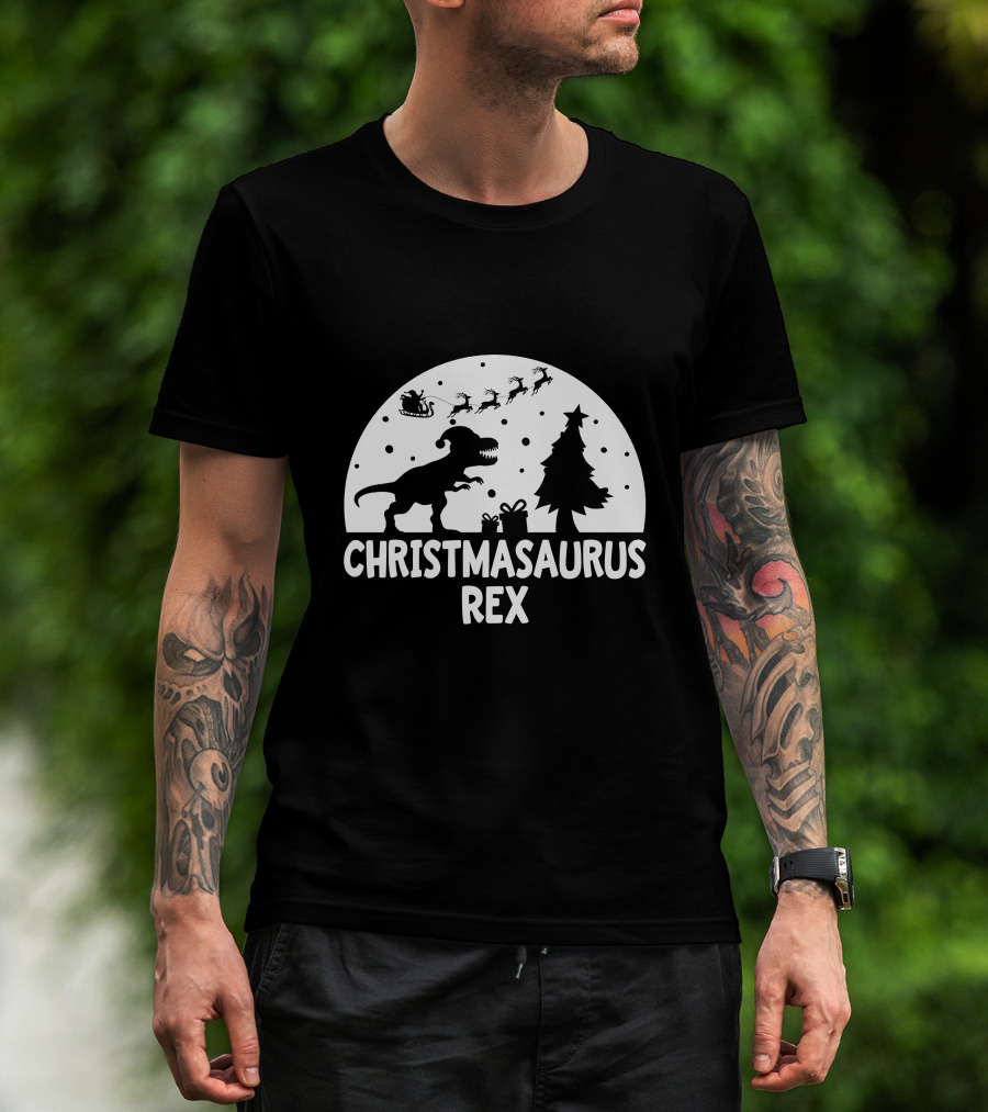CHRISTMASAURUS REX Dinosaur Santa Sleigh Tree T-Shirt