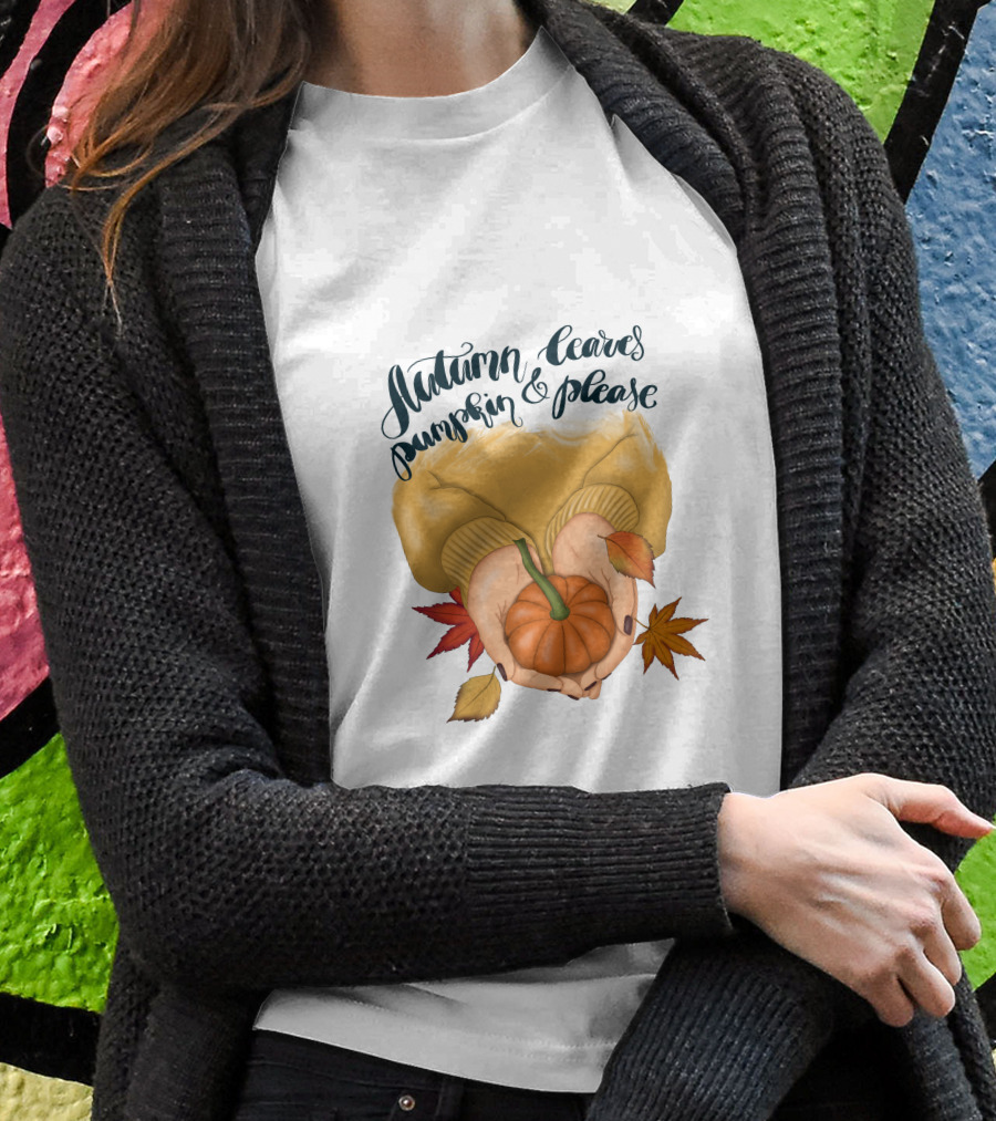 Autumn Leaves Pumpkin Please Cozy Fall Vibes T-Shirt
