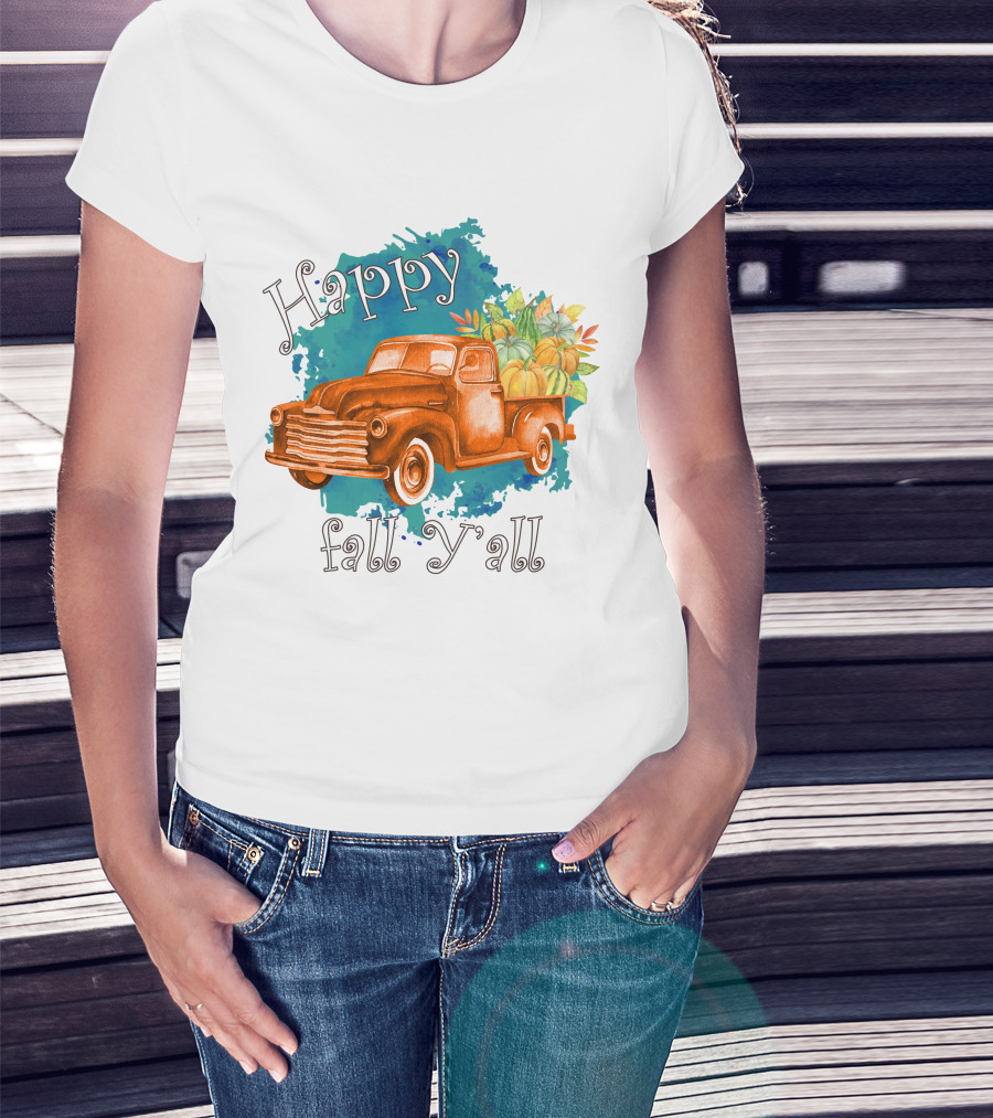 Happy Fall Y'all Rustic Truck With Pumpkins T-Shirt