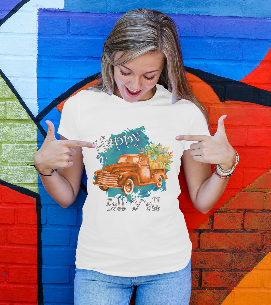 Happy Fall Y'all Rustic Truck With Pumpkins T-Shirt