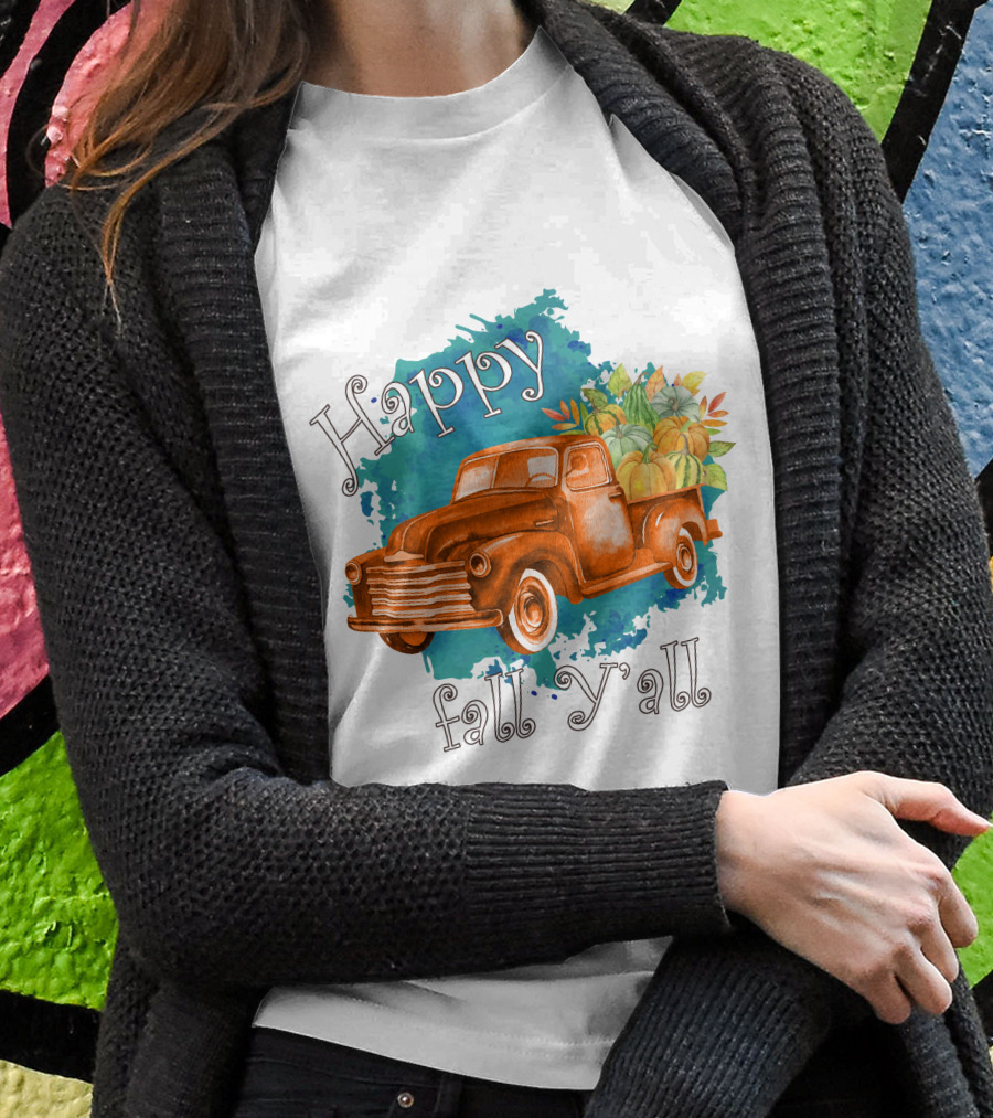 Happy Fall Y'all Rustic Truck With Pumpkins T-Shirt