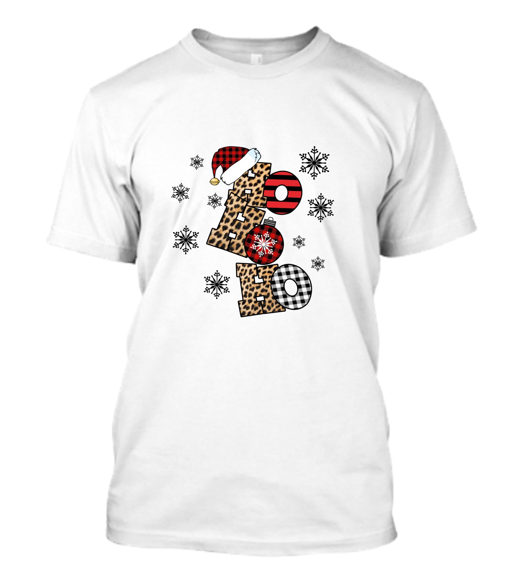 Ho Ho Ho Christmas Leopard Print Santa Snowflakes T-Shirt