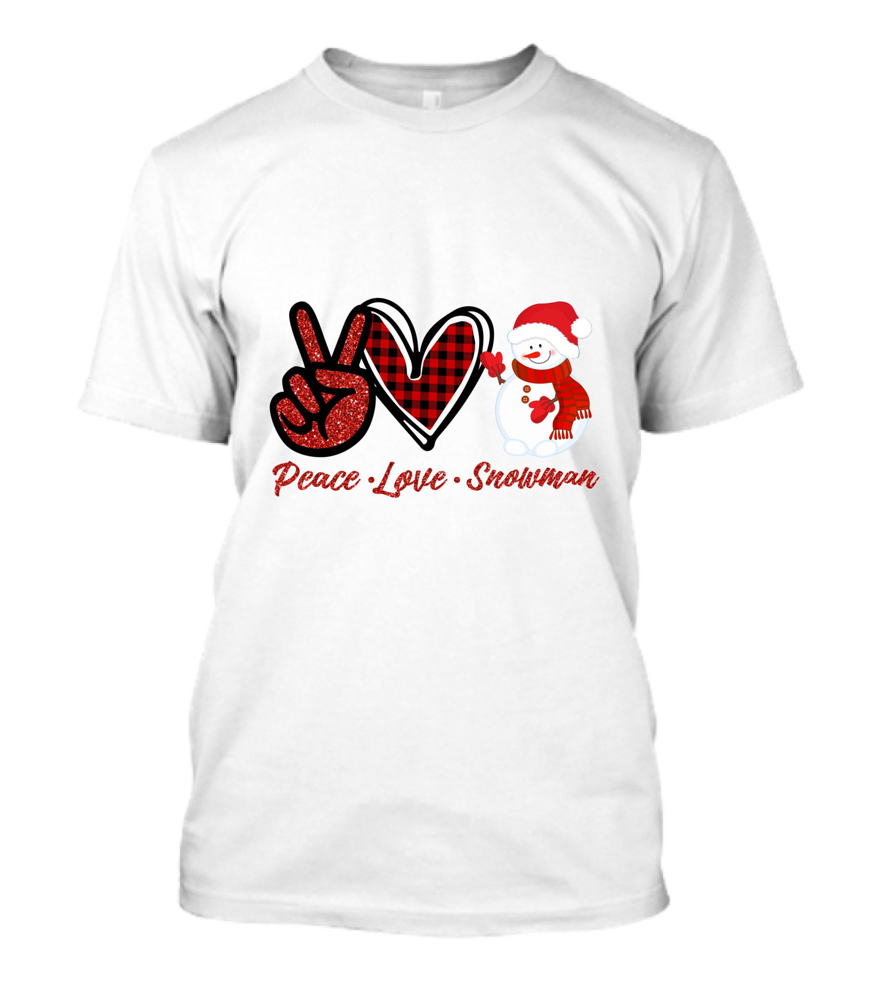 Peace Love Snowman Plaid Heart Glitter Peace Sign T-Shirt
