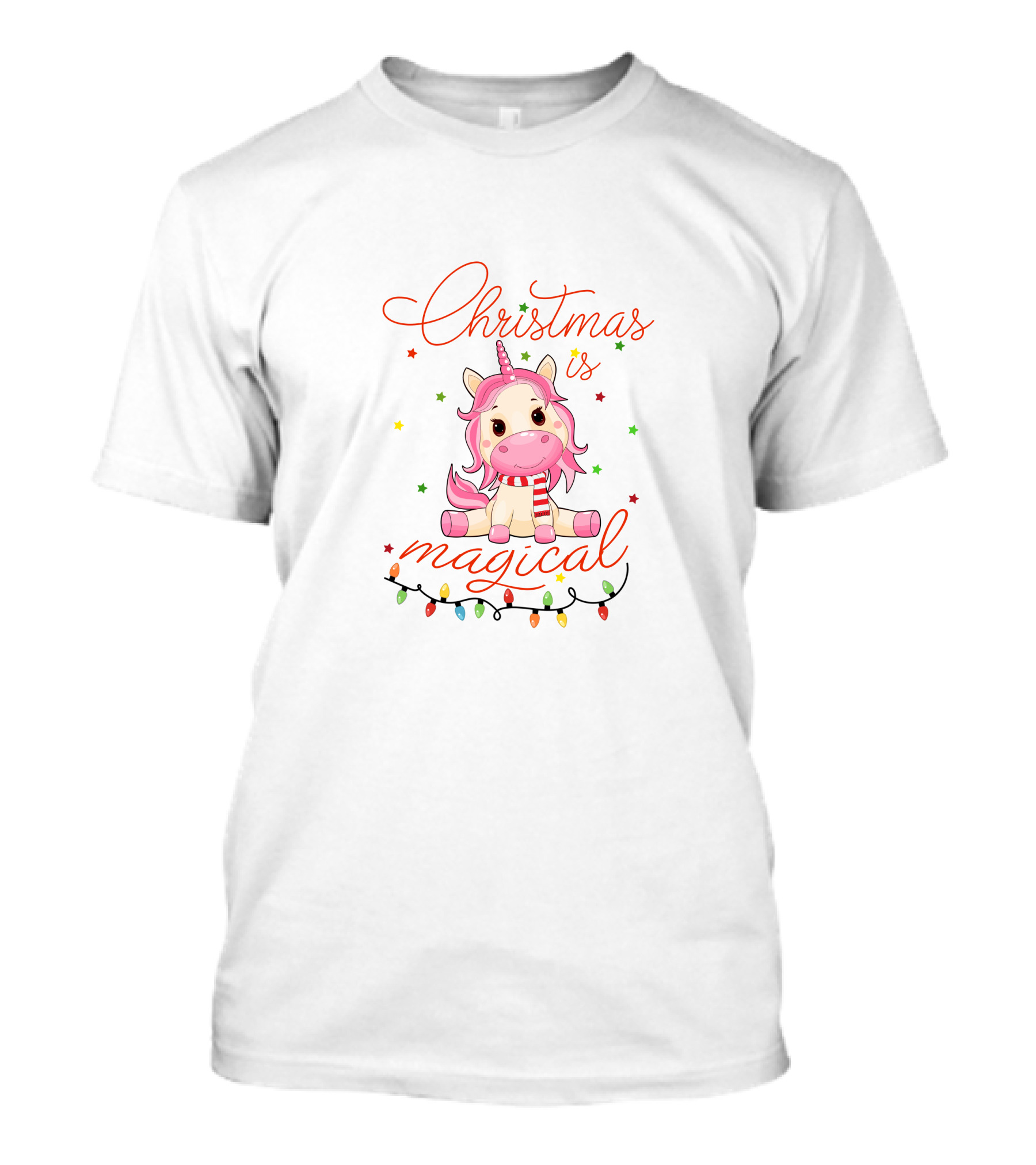 Christmas Is Magical Unicorn With Festive Lights And Stars T-Shirt