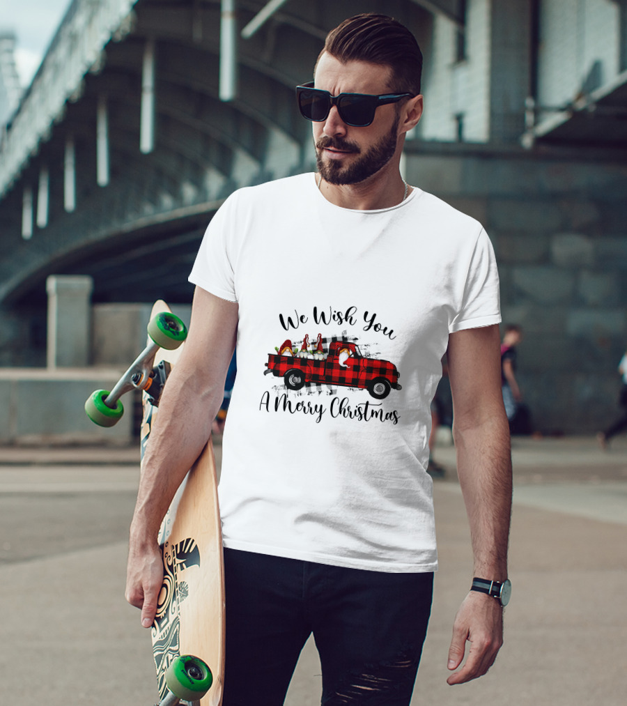 We Wish You A Merry Christmas Plaid Truck Holiday T-Shirt