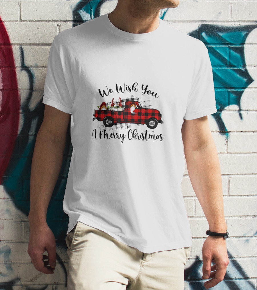 We Wish You A Merry Christmas Plaid Truck Holiday T-Shirt